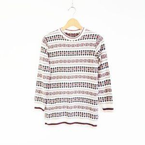 1980s Festive Beige Colorful Ski Sweater, Lightweight Zephyr Sweater Size M